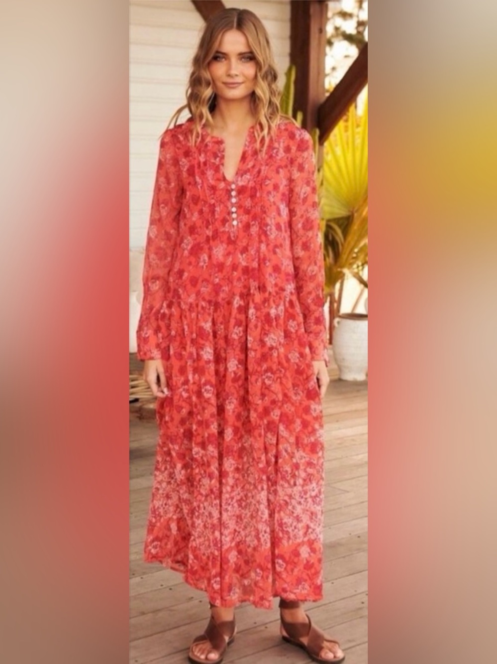 Free People See It Through Dress in Coral Combo Sz  M